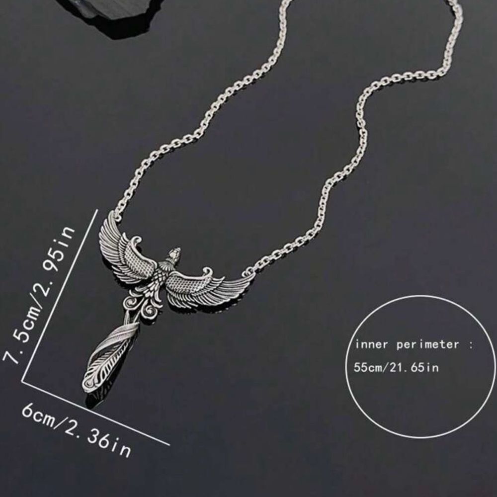 Silver Phoenix Pendant Necklace Engraved Detailing Silver Tone, Elegant Unique - Picture 5 of 5